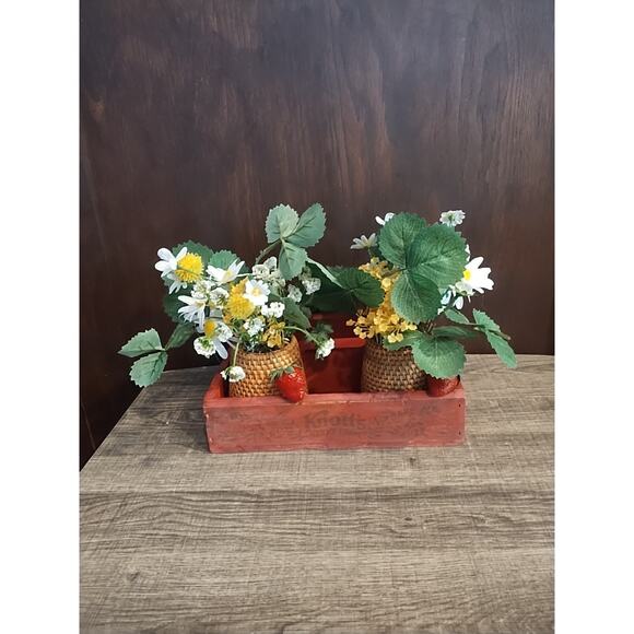 Knotts Strawberry Tote Box Crate Wood Caddy Handle Farmhouse Primitive Rustic - Picture 2 of 7